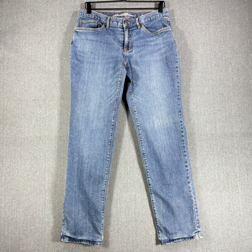 Eddie Bauer Flannel Lined Boyfriend Jeans Womens 6 Blue Denim Buffalo Plaid